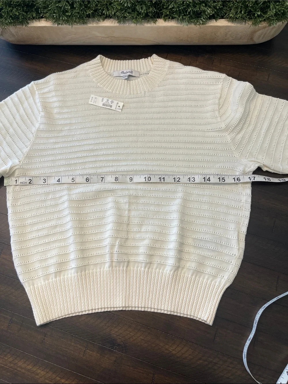 Madewell Ivory Pointelle Short-Sleeve Knit Top